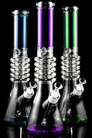 Gear - Thick Colorful Glass on Glass Ridged Beaker Water Pipe