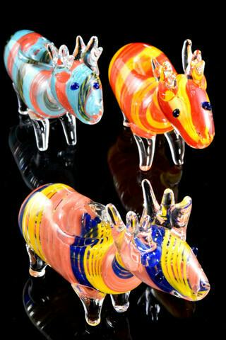 Gear - Multicolor Striped Clear Glass Deer Pipe