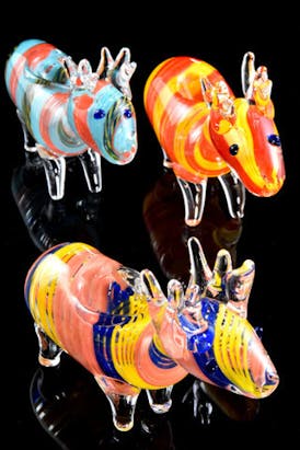 Gear - Multicolor Striped Clear Glass Deer Pipe