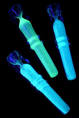 Gear - Glow in the Dark Frit Gold Fumed Glass Chillum