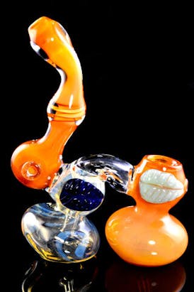 Gear - Double Chamber Sherlock Gold Fumed Glass Bubbler