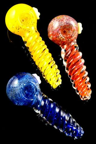Gear - Twisted Silver Fumed Frit Glass Pipe $10.99