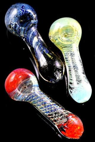 Gear - Spiral Striped Color Changinng Frit Glass Pipe $10.99