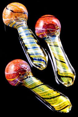 Gear - $6.99 - 4.5" Thick Gold Frumed Sprit Spiral Glass Pipe