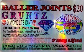 Pre-Roll - Infused - Gruntz .75g Diamond Lite Joint by Red Run 269.75mg - Terps 8.00% - Hybrid - ...