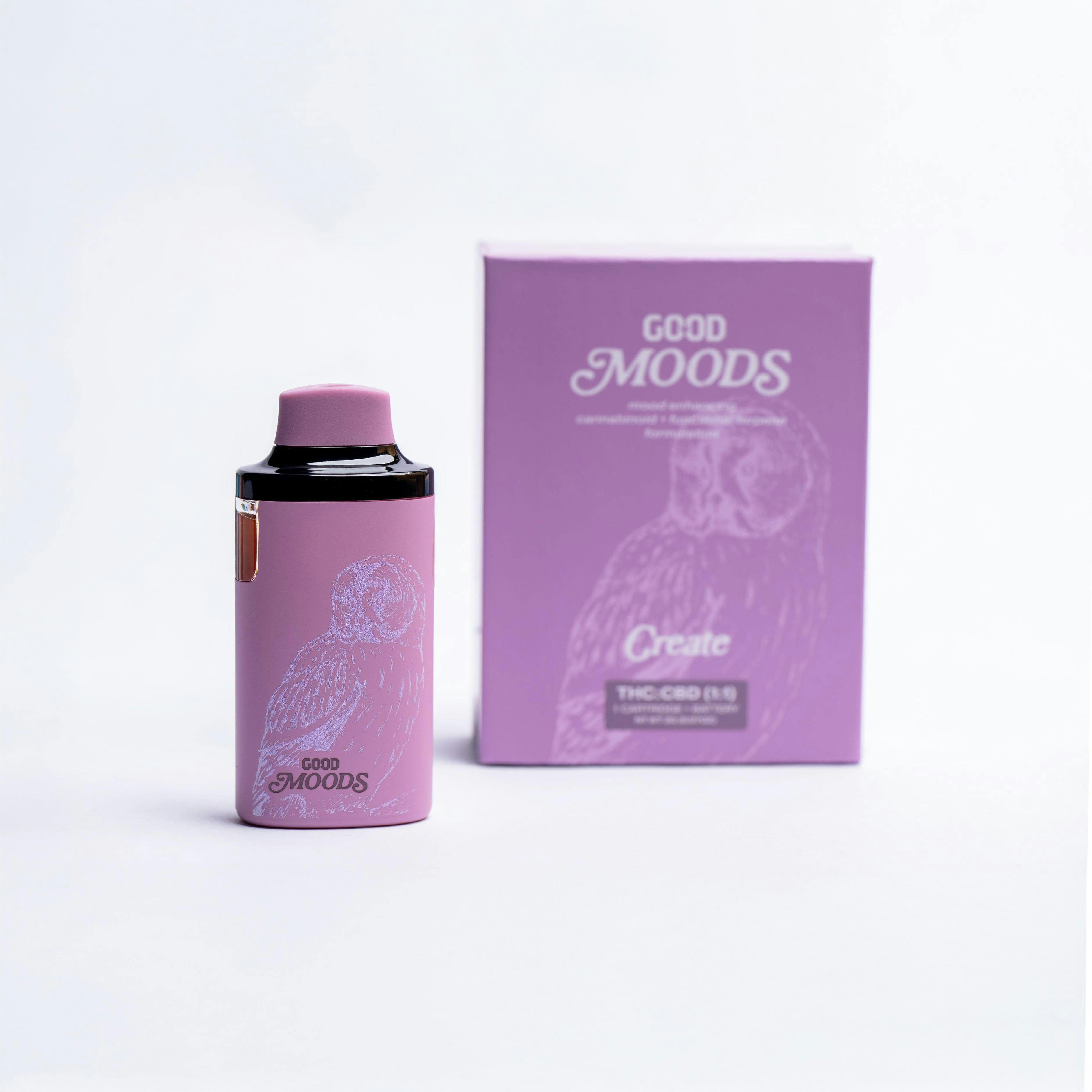 Disposable Cartridge - Good Moods Create 2g 1:1 THC:CBD by Good Cannabis 44.63% - Hybrid - 1062