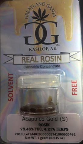 Concentrate - Rosin - Acapulco Gold 1g by Greatland Ganja 73.46% Terps 4.21% - Sativa - 0870