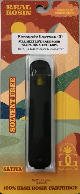 Disposable Cartridge - Live Hash Rosin - Pineapple Express .5g by Greatland Ganja 73.39% - Terps ...