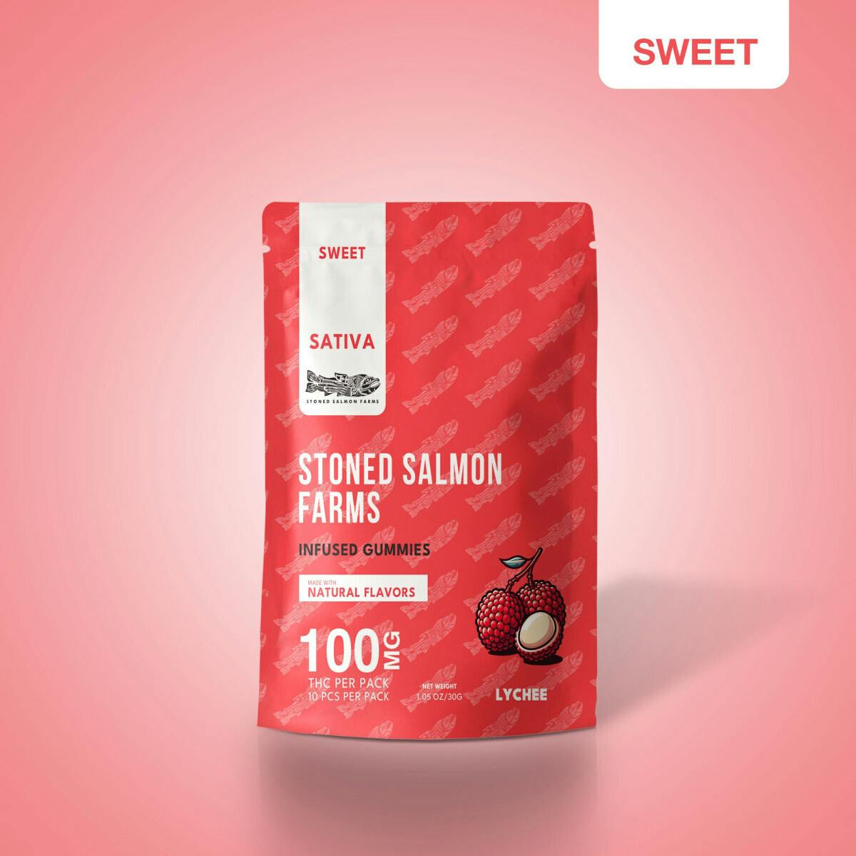 Edible - Gummies - Lychee 100mg by Stoned Salmon - Sativa - 8826