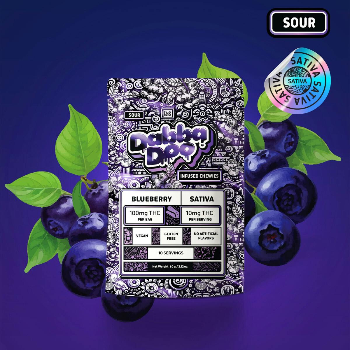 Edible - Gummies - Sour Blueberry 100mg by Dabba Doo - Sativa - 0941