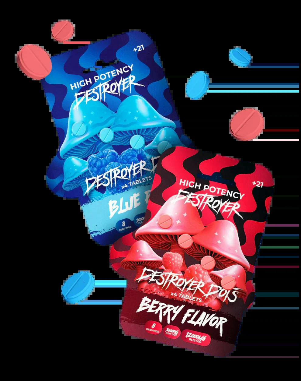 Mushroom - $27.99 Destroyer Dots High-Potency Mushroom 4pk Tablets 12000mg | Various Flavors