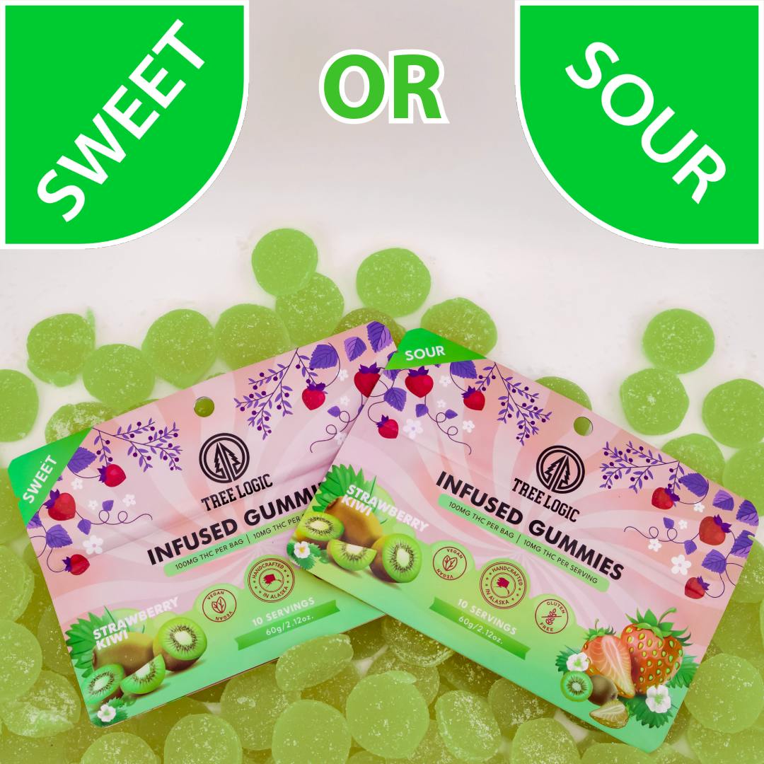 Edible - Gummies - Sour Strawberry Kiwi Gummies 100mg by Tree Logic - Hybrid - 0979