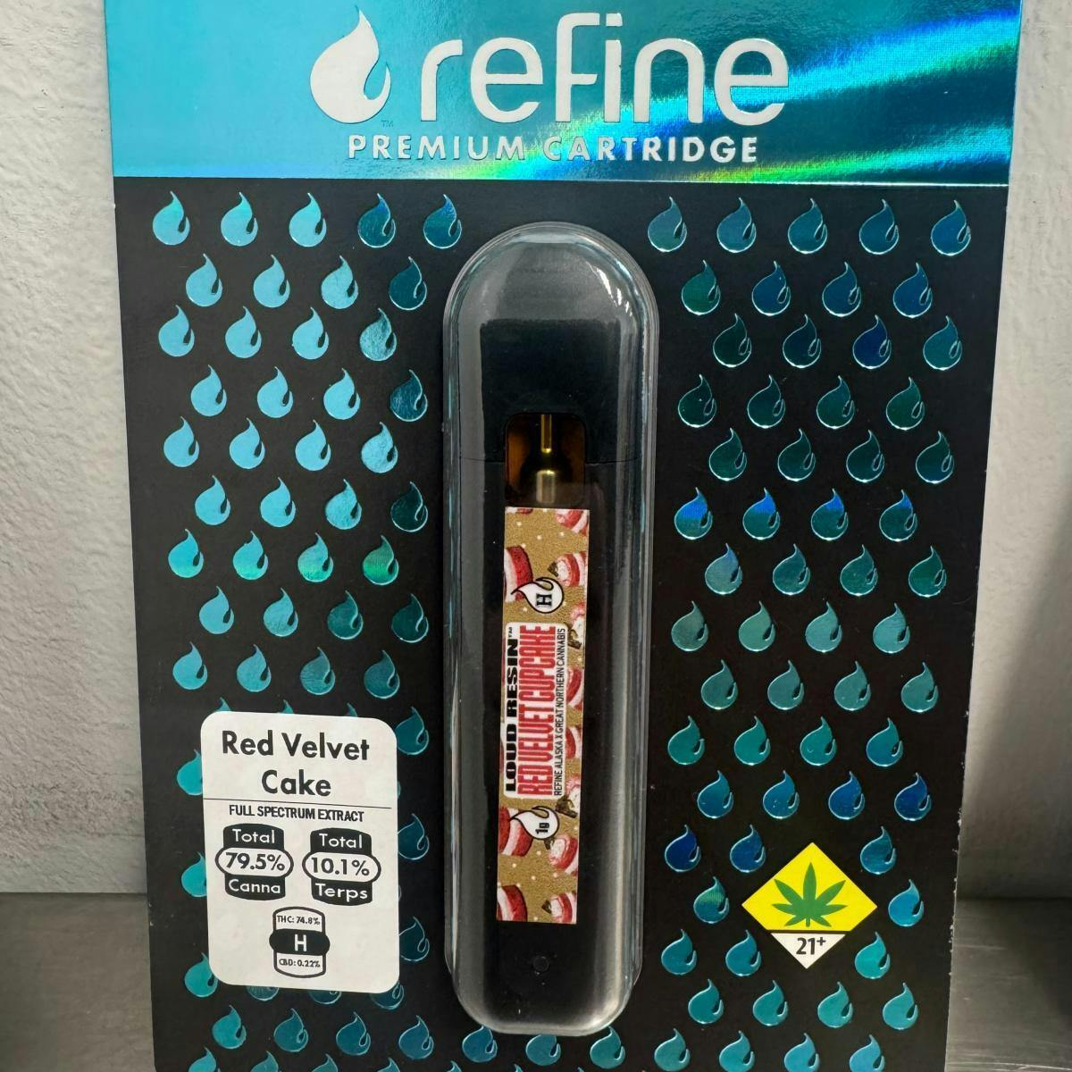Disposable Cartridge - Red Velvet Cupcake 1g by Refine - 74.86% - Terps 10.11% - Hybrid - 9431