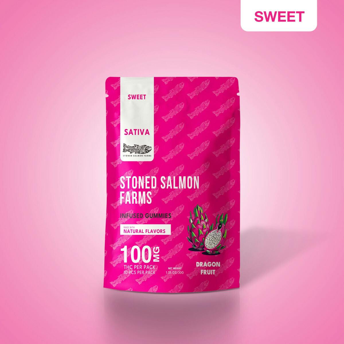 Edible - Gummies - Sweet Dragonfruit 100mg by Stoned Salmon Farms - Sativa - 0968