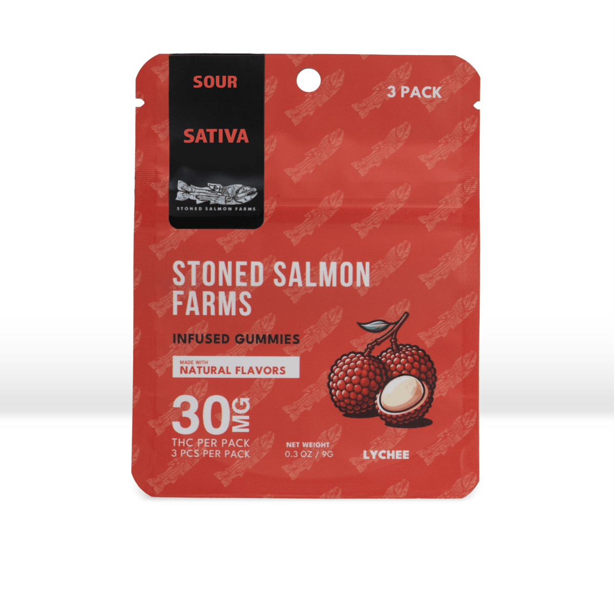 Edible - Gummies - Sour Lychee 30mg by Stoned Salmon Farms - Sativa - 0970