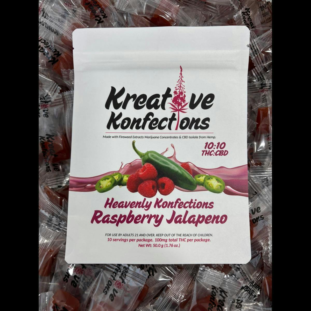 Edible - Candy - Raspberry Jalapeno 100mg Heavenly by Kreative Konfections - 1:1 THC|CBD - Hybrid...