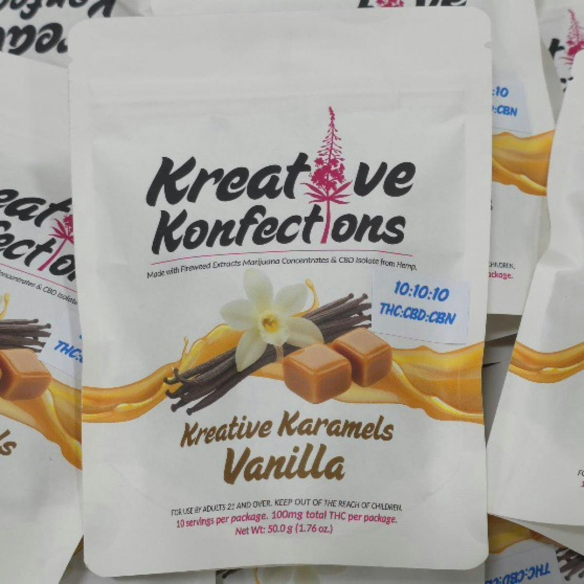 Edible - Candy - Vanilla Karamels 100mg by Kreative Konfections - 1:1:1 THC:CBD:CBN - Hybrid - 8638