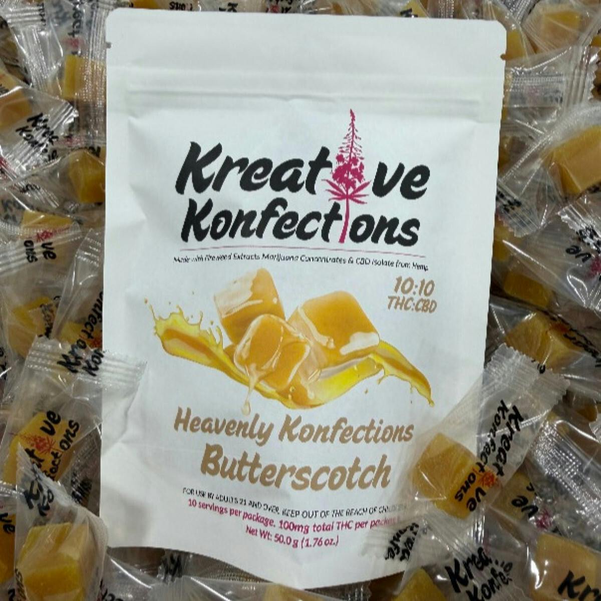 Edible - Candy - Butterscotch Heavenly 100mg Soft Chews 10pk by Kreative Konfections - 1:1:1 THC|...