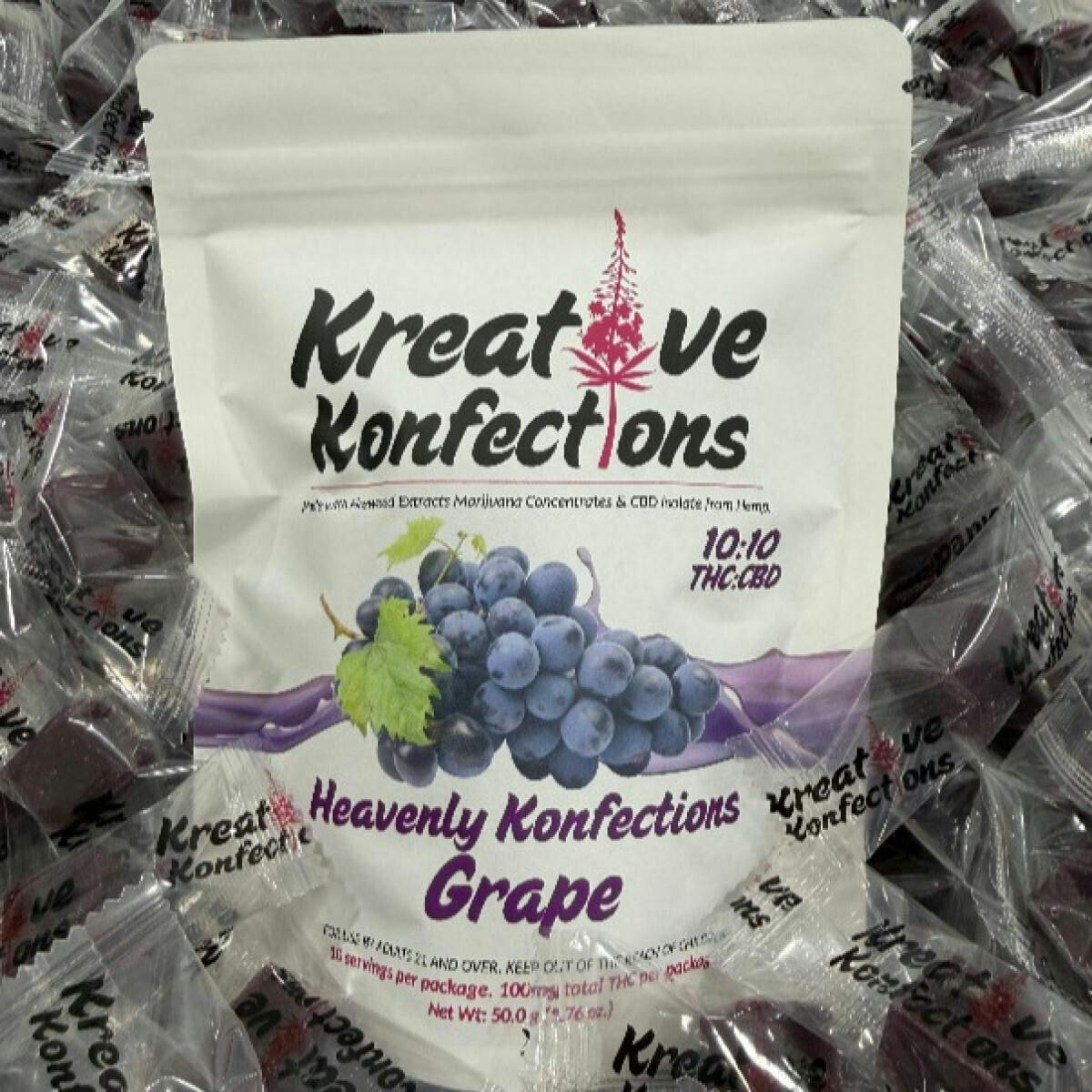 Edible - Candy - Grape Heavenly 100mg Soft Chews 10pk by Kreative Konfections - 1:1 THC/CBD - Sat...
