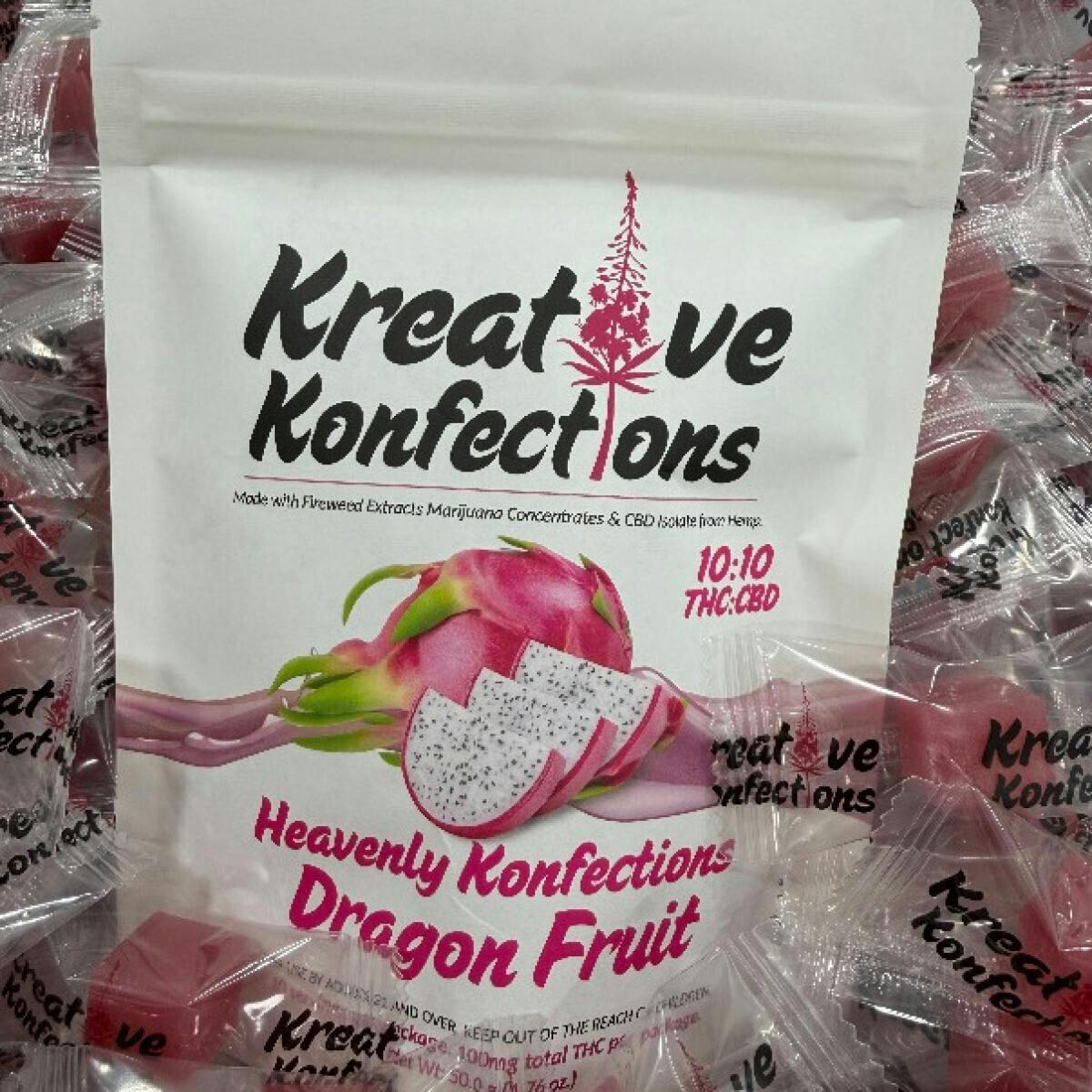 Edible - Candy - Dragon Fruit 100mg Heavenly Soft Chews 10pk by Kreative Konfections - 1:1 THC|CB...