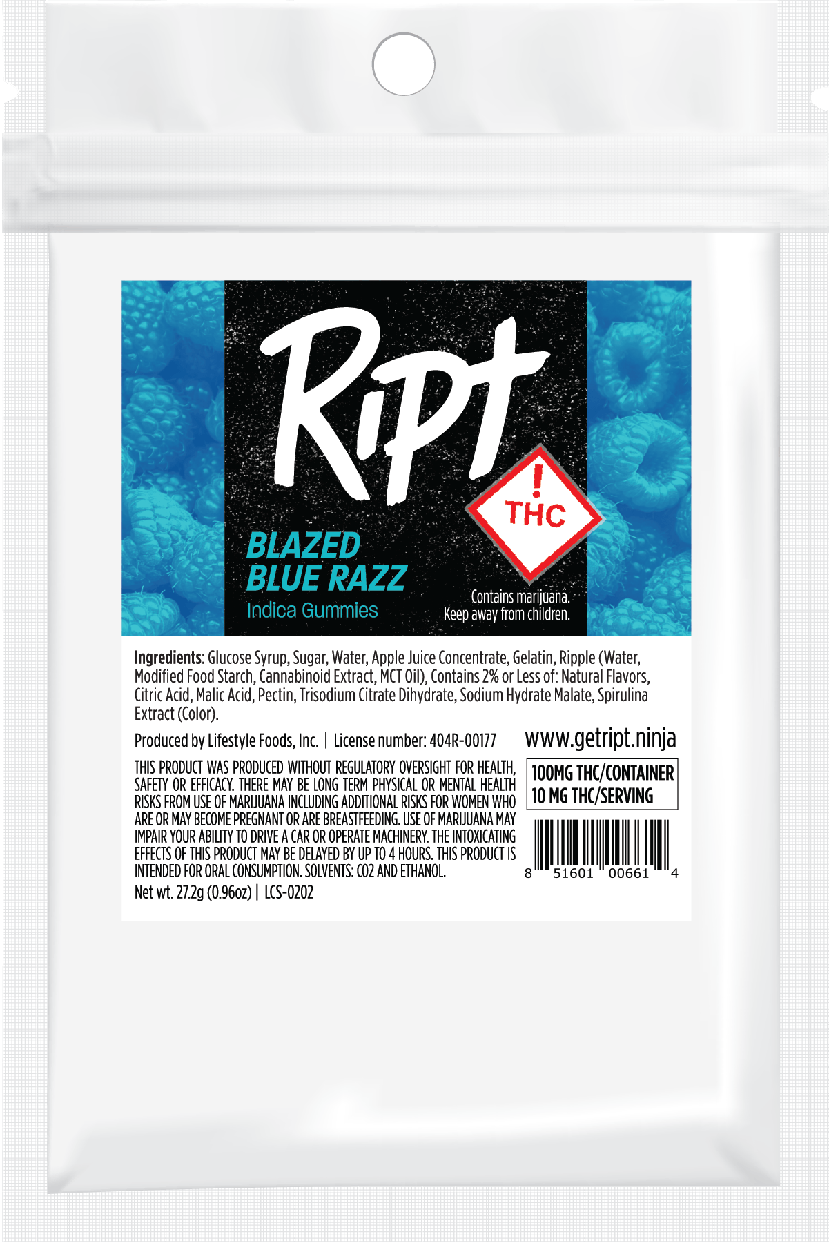 RIPT - BLAZED BLUE RAZ - INDICA - GUMMIES - 100MG