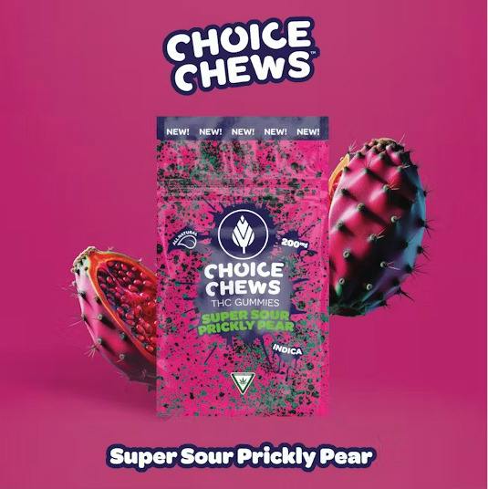 Choice Chews 200mg Indica Gummies - Super Sour Prickly Pear
