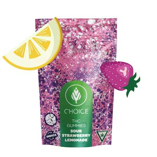 Choice Chews 200mg Indica Gummies - Super Sour Strawberry Lemonade
