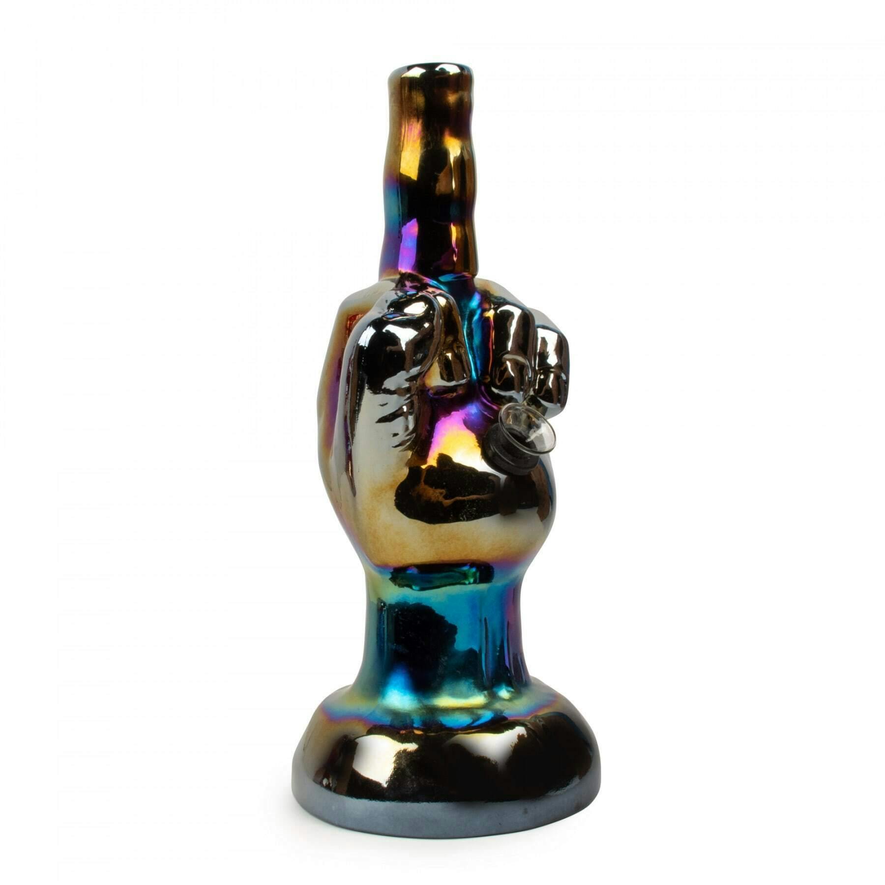 8" Flipping the Bird Bong - Metallic