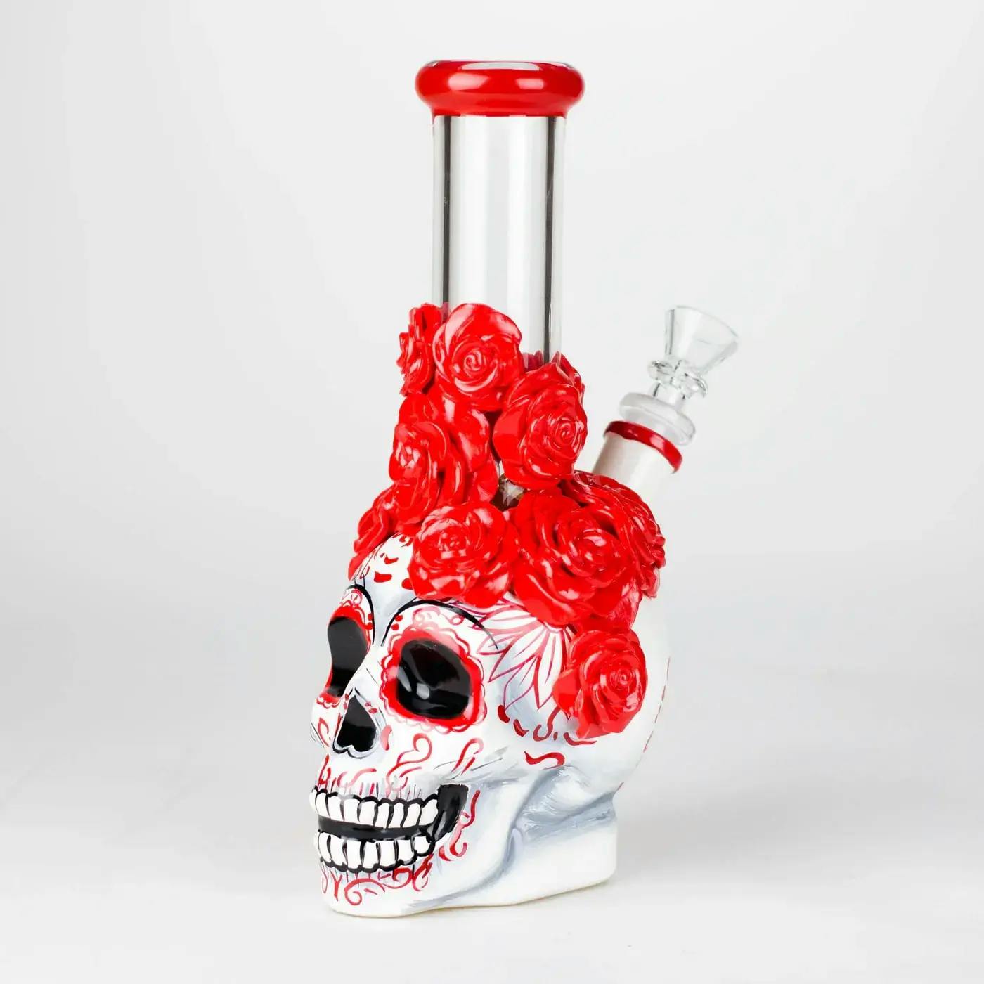 9" Rose Sugar Skull Glass Bong