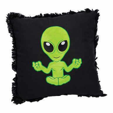 Alien on Black Plush Pillow - 16"x15"