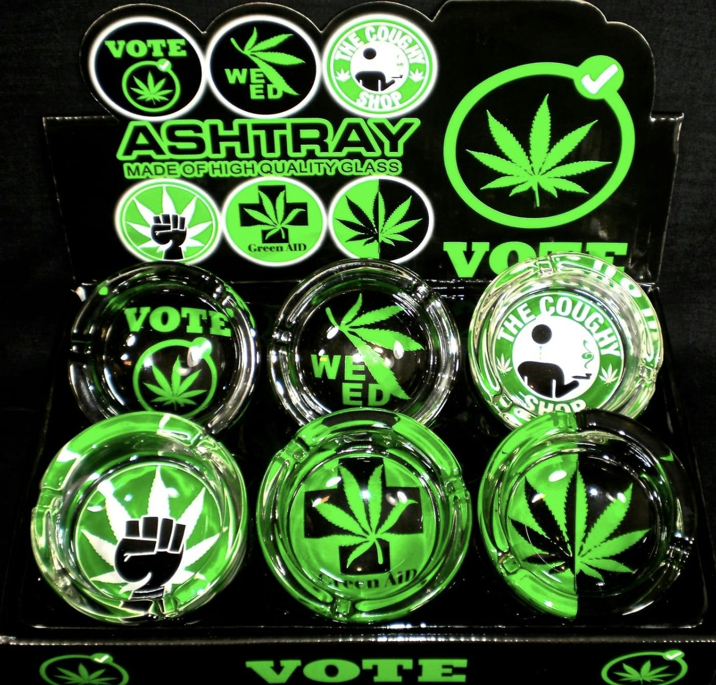 Glass Ashtray - MJ Leaf Assorted Colours