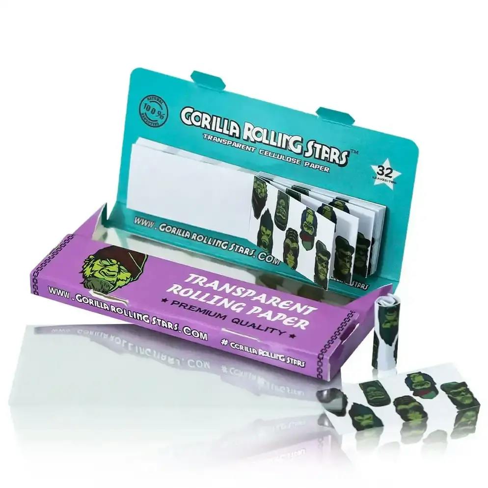 GORILLA ROLLING STARS -1 1/4 Size Transparent Cellulose Rolling Papers w/ Tips