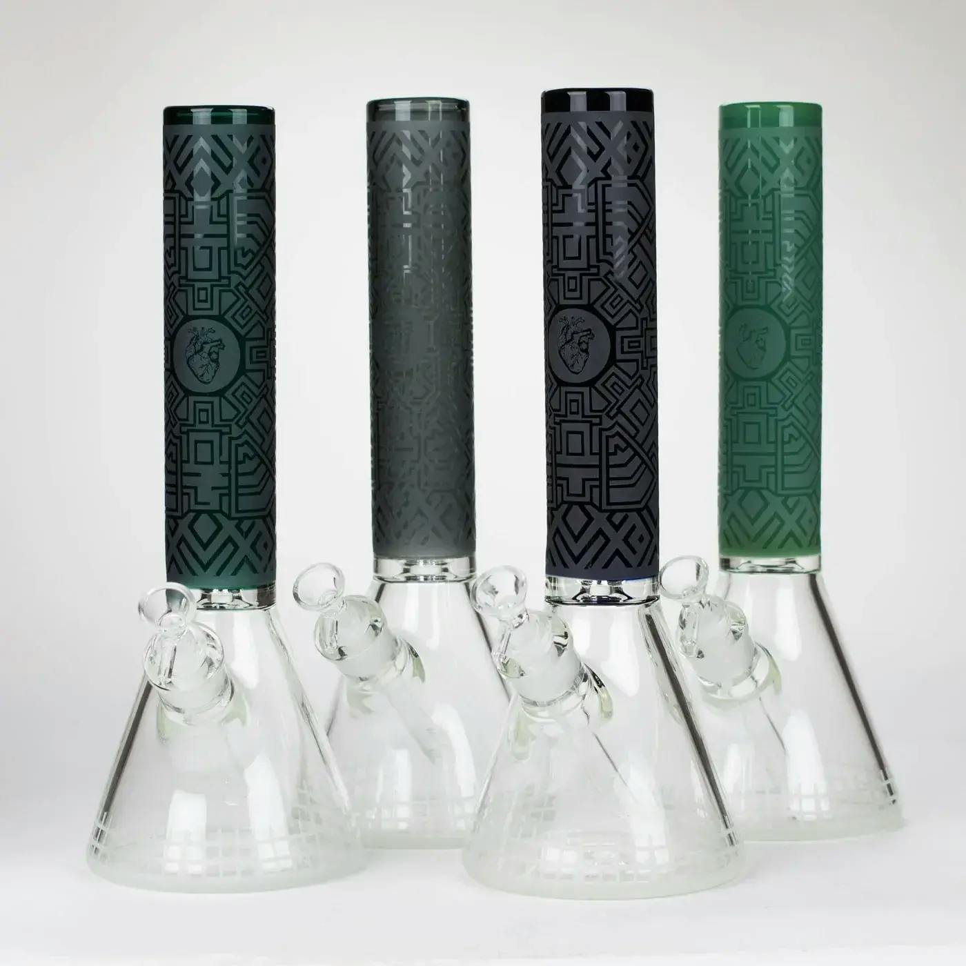 14" Etched Beaker Style Bong w/Heart Design