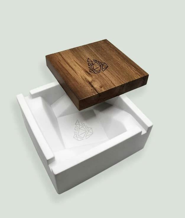 BRNT Briq - Concrete Ashtray w/ Walnut Lid - White