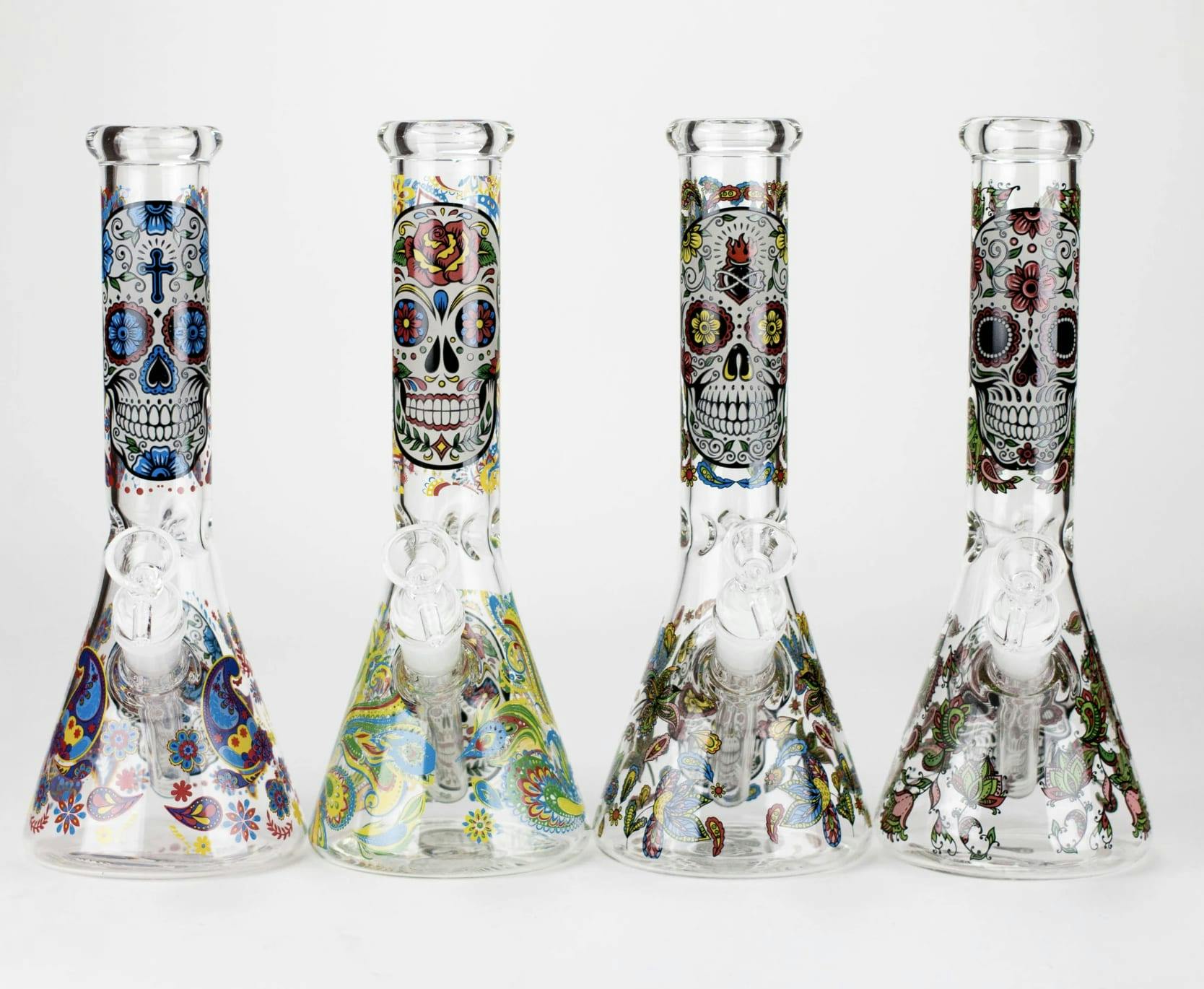 10" Sugar Skull New Design Glass Bong - Glow in the Dark