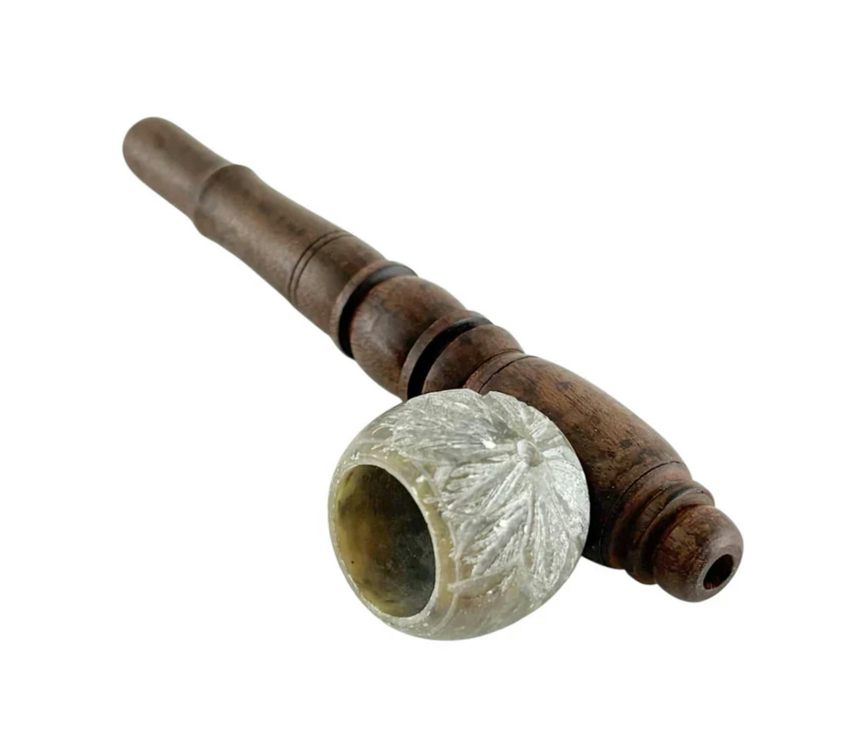5" Wooden Pipe With Marble Bowl