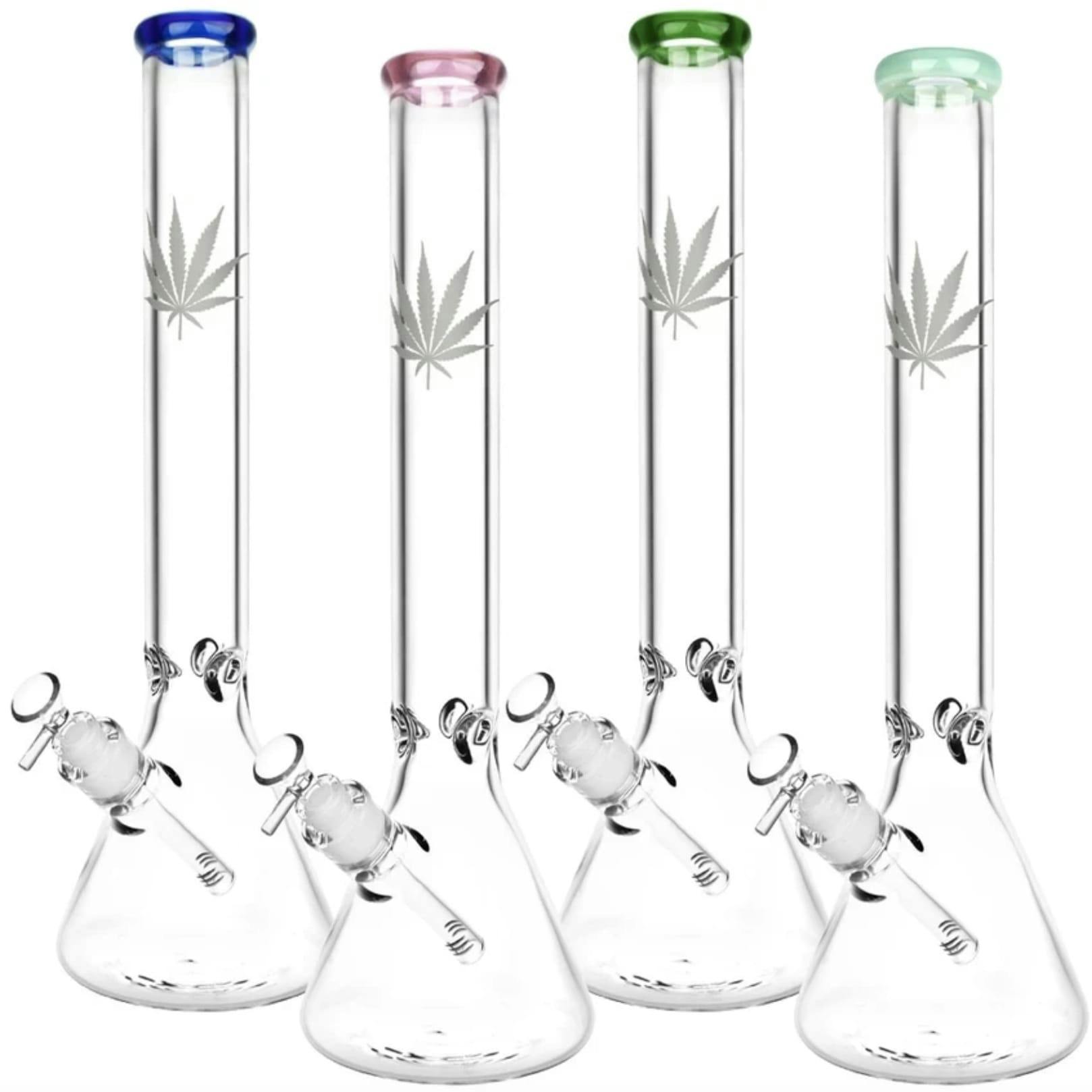 SeshGear 18" Silver Hemp Leaf Glass Beaker Bong