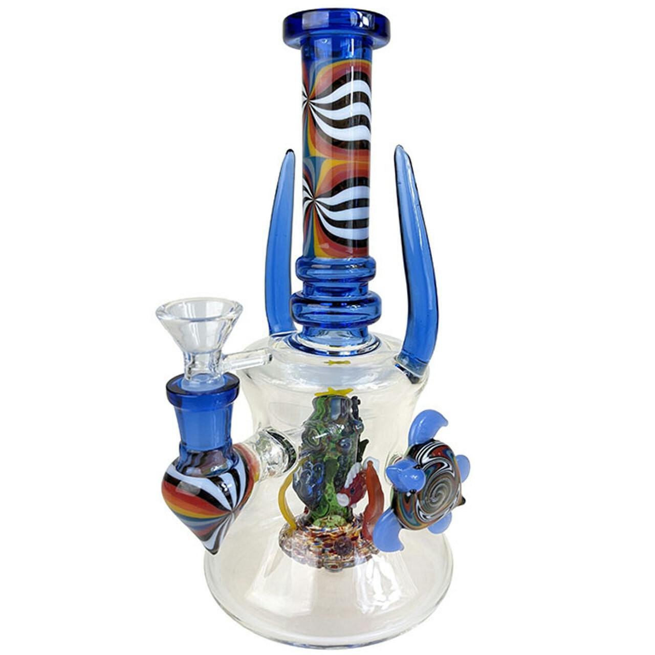 8.5" US Color Under The Sea Perc Dual Horn Banger Hanger Water Pipe w - 14M Bowl