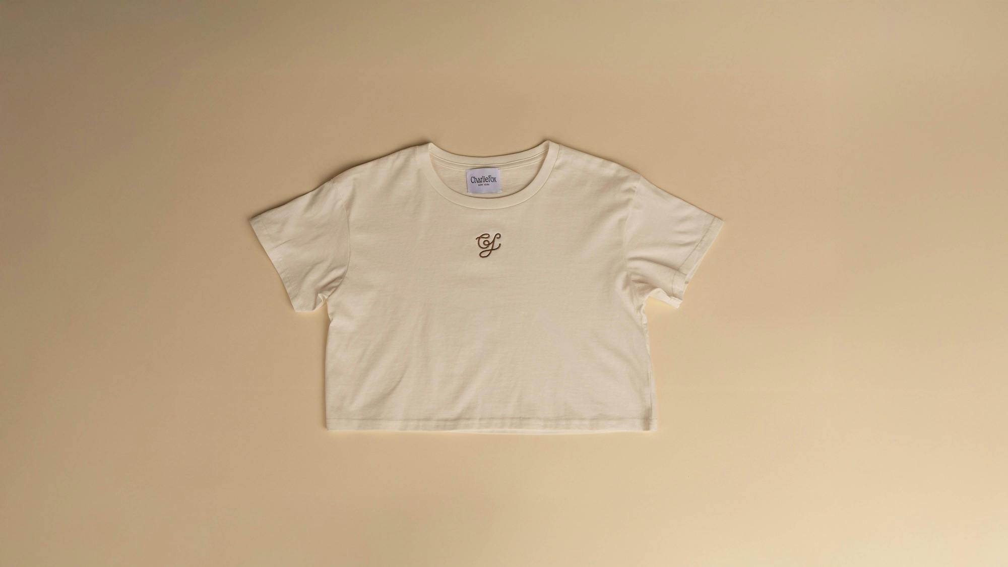 Ivory Cropped Tee with Sand Logo