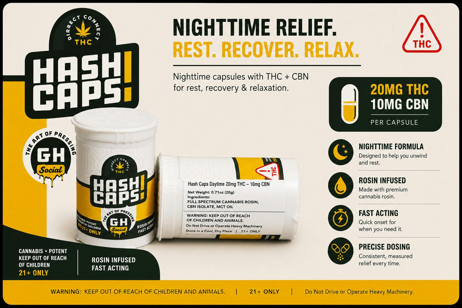 200mg Hash Caps Nighttime at Kudzu Cannabis