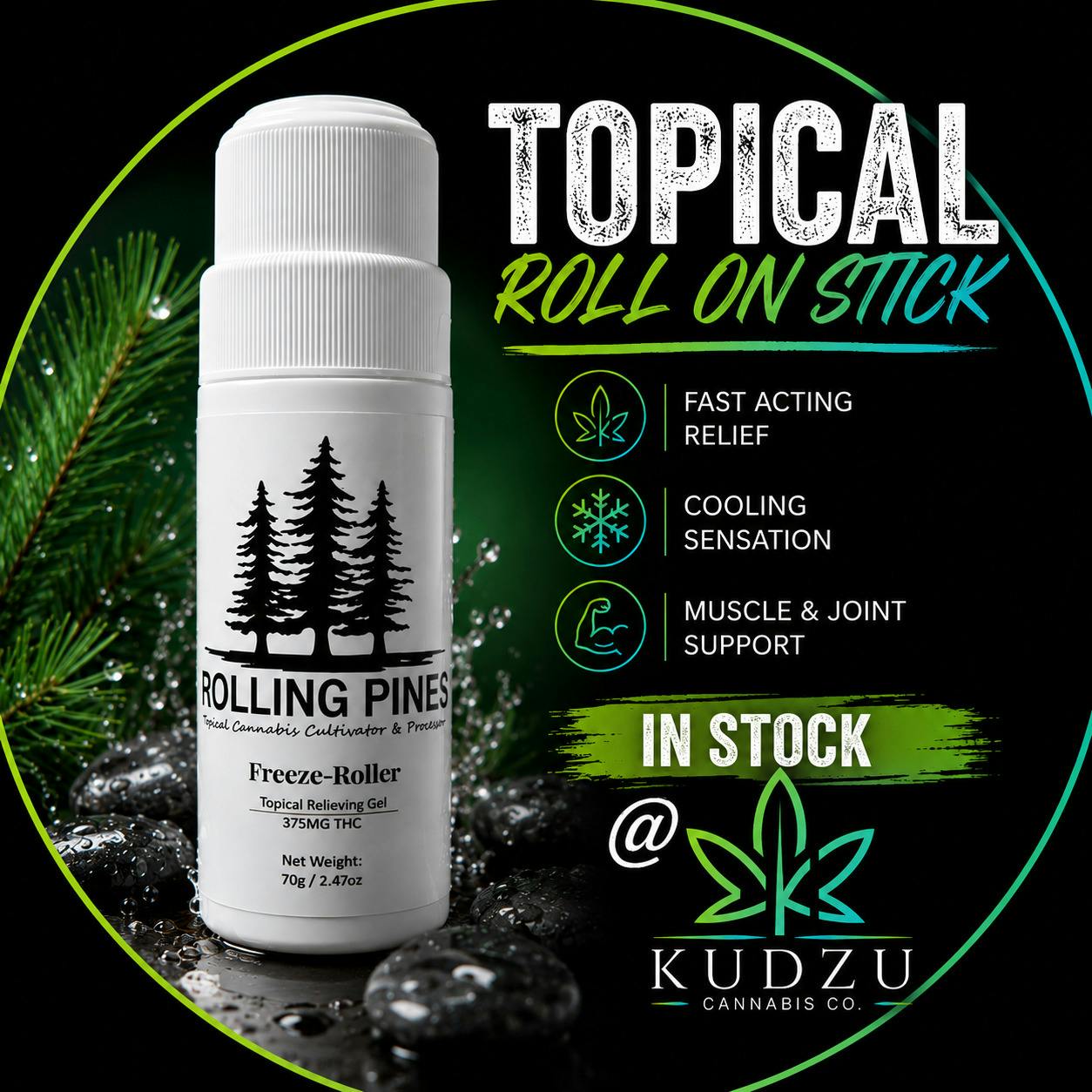 375mg Freeze Roller - NO MED CARD NEEDED 21+ at Kudzu Cannabis