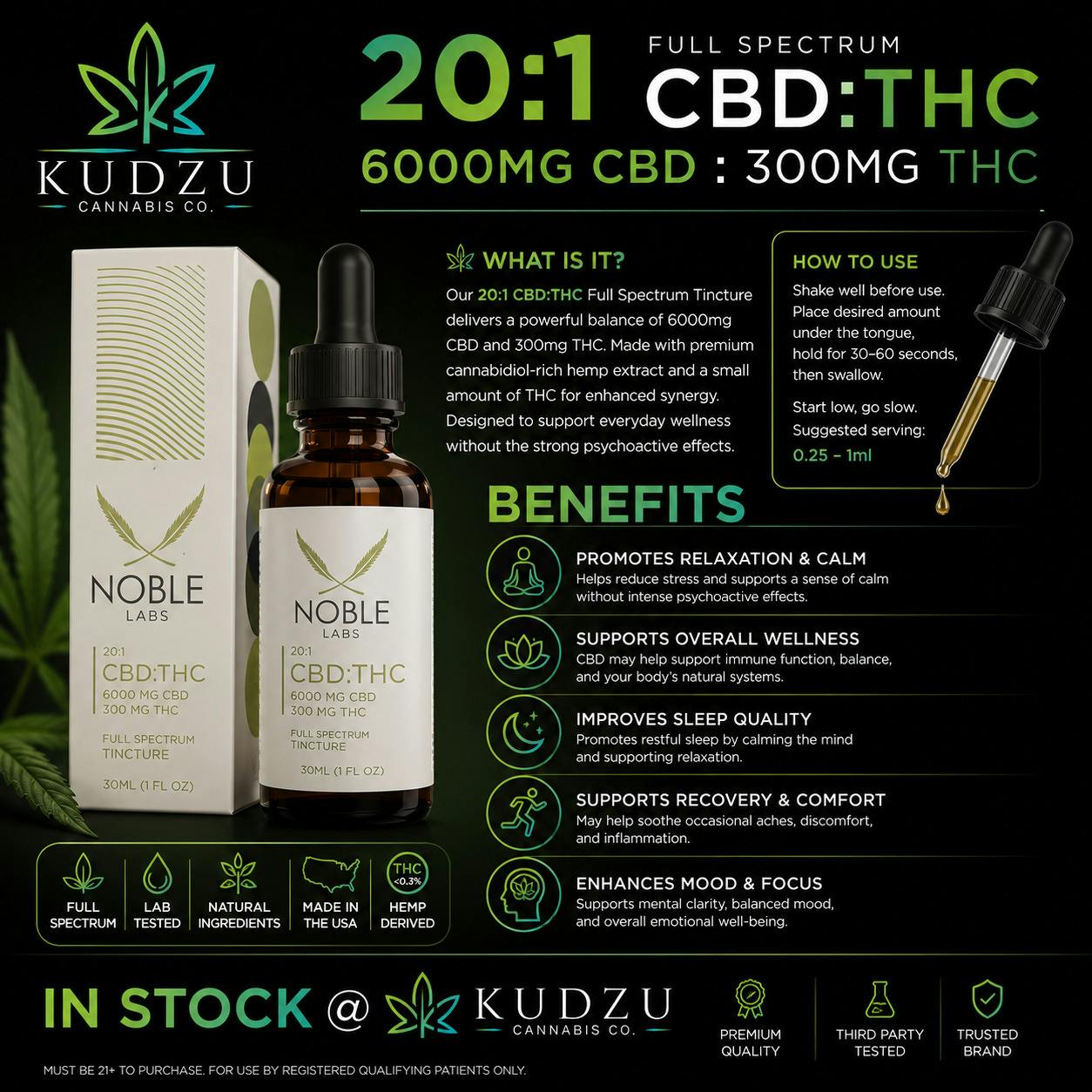 Noble Labs - 6,000mg CBD 20:1 Tincture | 30 ml
