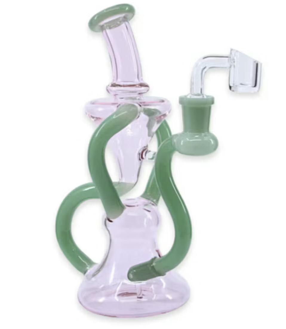 Plain Jane Glass- Recycler Rig 8" -Pink/Green