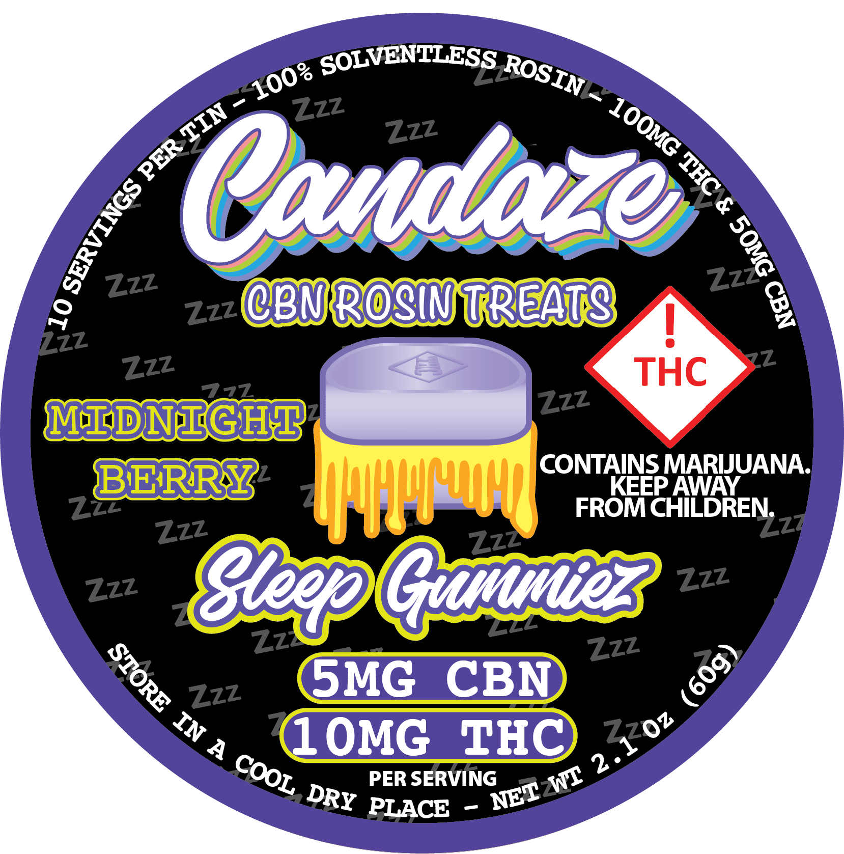 CANDAZE - MIDNIGHT BERRY CBN SLEEP ROSIN GUMMIES 2:1 THC | CBN