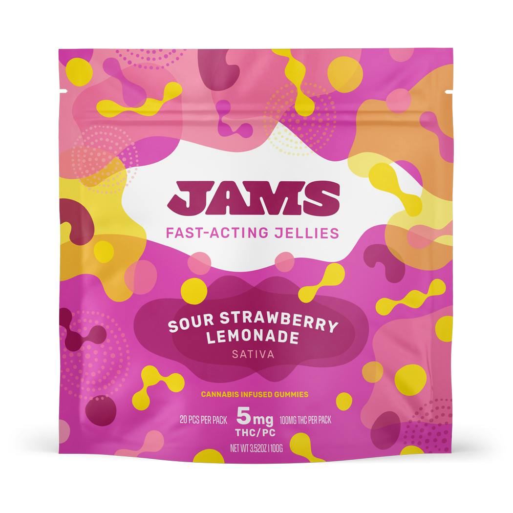 Jellies Fast-Acting Sour Strawberry Lemonade Gummies 100mg (20-Pack | 5mg Each)