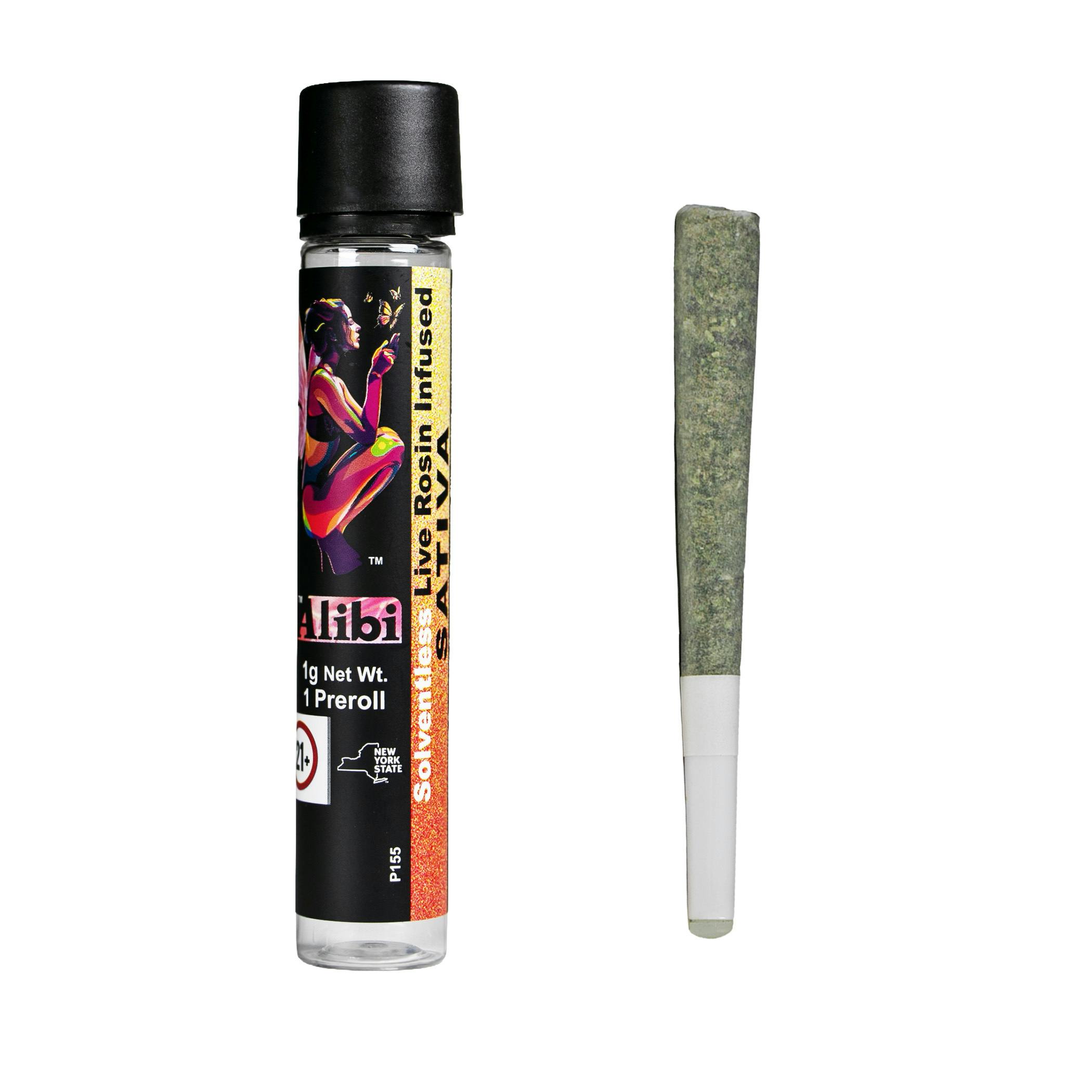 Alibi - Super Silver Haze x Strawberry Meltz - Live Rosin Infused Ceramic Tip Preroll - 1g at Herbal Woodstock