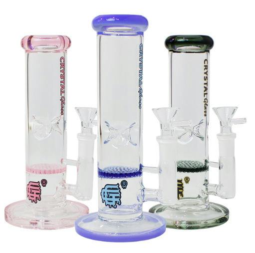 Crystal Glass - 8" Straight Tube w/ Honeycomb Perc