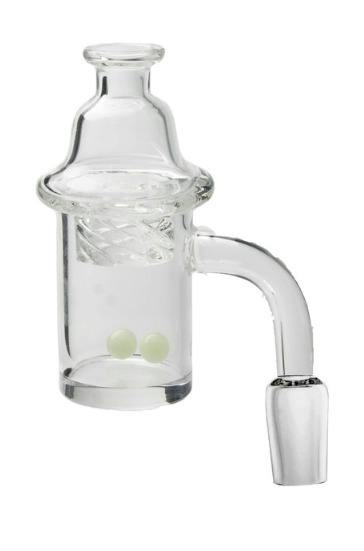 14MM Thick Bottom Clear Bottom Quartz Banger w/ Carb Cap & Pearls