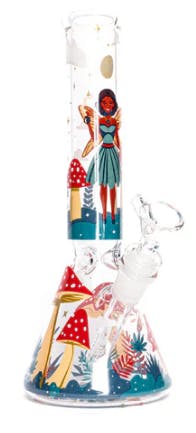 Red Eye Glass 10" Tall Faerie World Beaker Base Bong