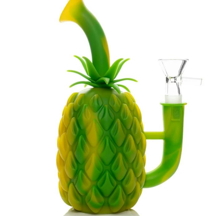 LIT Silicone 7" Tall Pineapple Water Pipe W/Glass Pull-Out Assorted